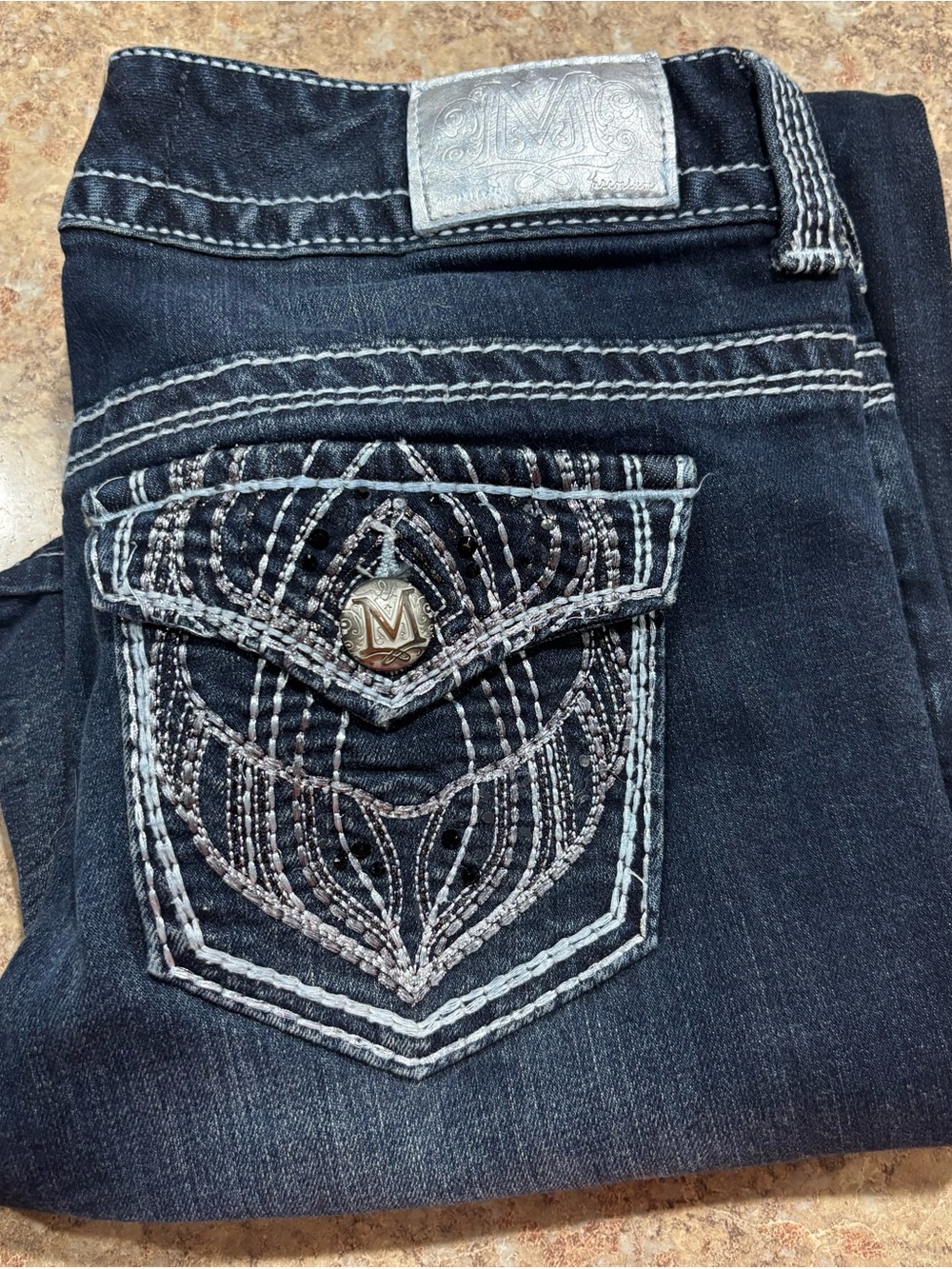 Maurice’s Dark Blue Bootcut Jeans with Embroidered Flap Pockets